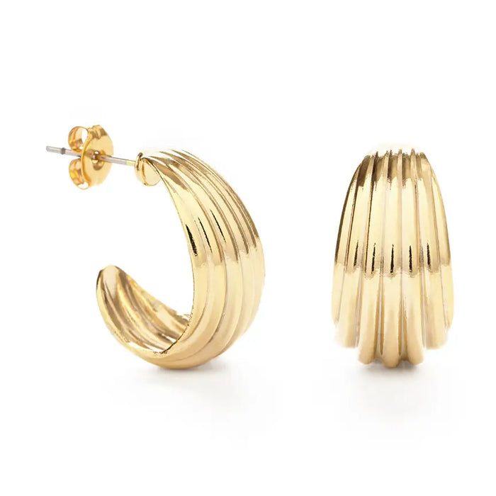 Vintage Ribbed Shell Hoop Earrings