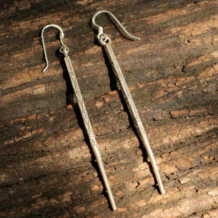 Sterling Silver Etched Needle Earrings