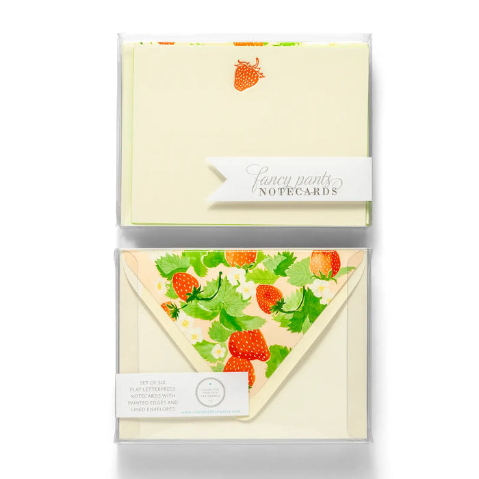 Strawberry Letterpress Flat Notecards - Set of 6