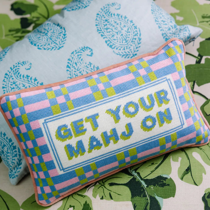 Get Your Mahj On Needlepoint Pillow