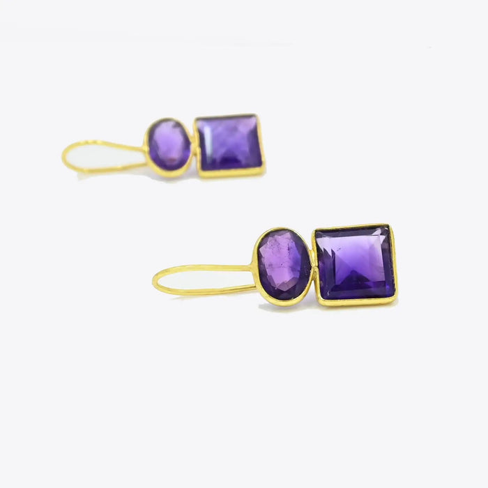 Amethyst Oval Square Earrings