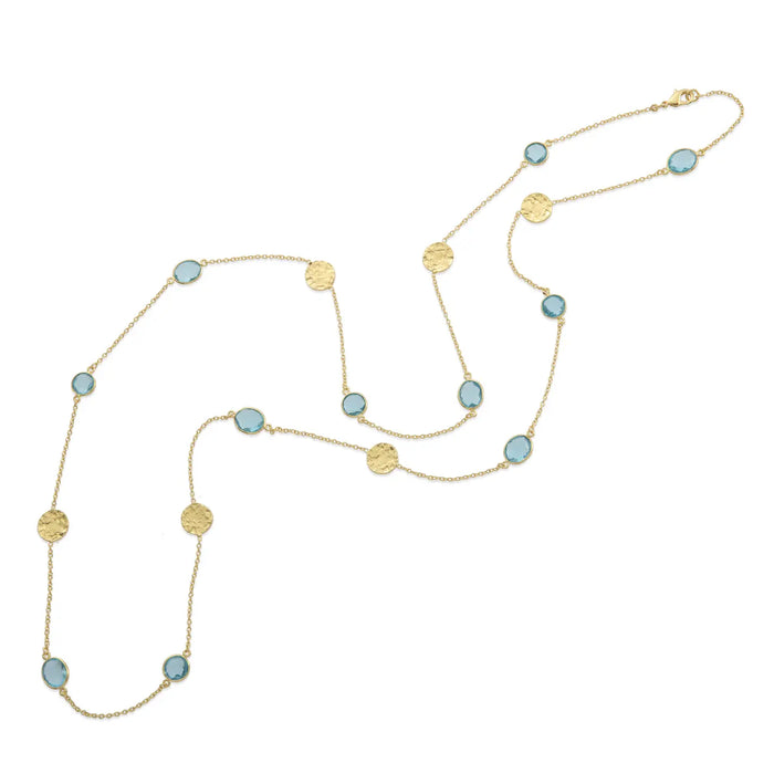 Light Blue Topaz Necklace with Hammered Disc Accents