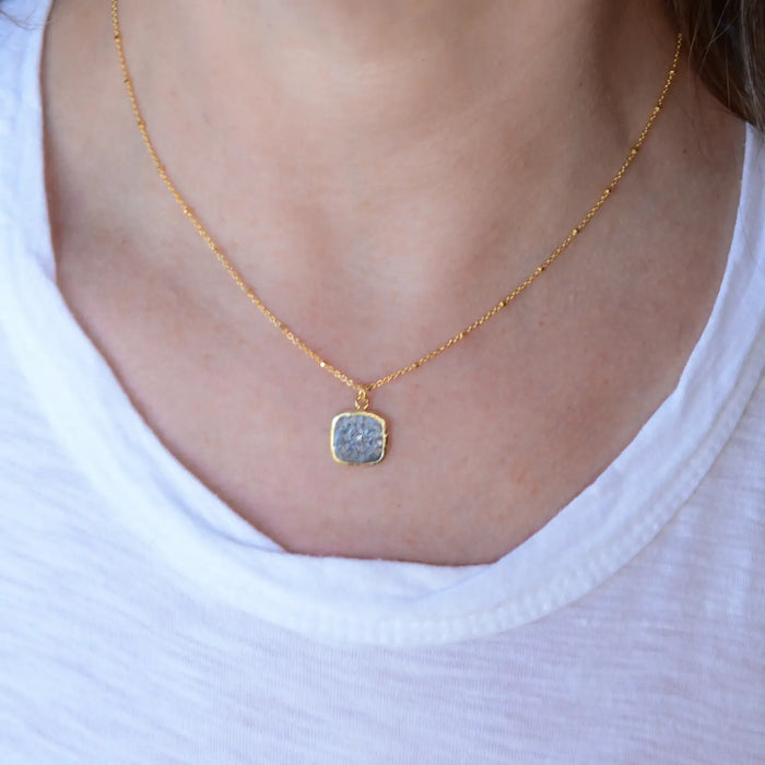 Mix Metal Square Pendant Necklace