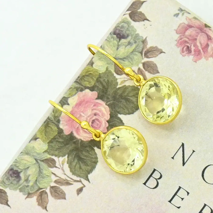 Lemon Quartz Round Earrings