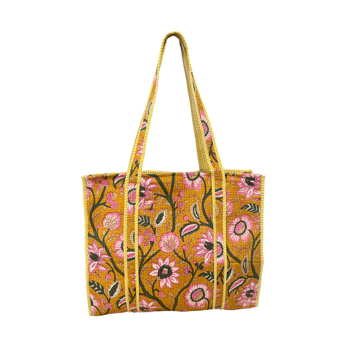 Quilted Cotton Bag - Yellow Floral