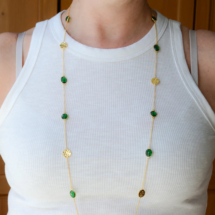 Green Tourmaline Necklace with Hammered Disc Accents