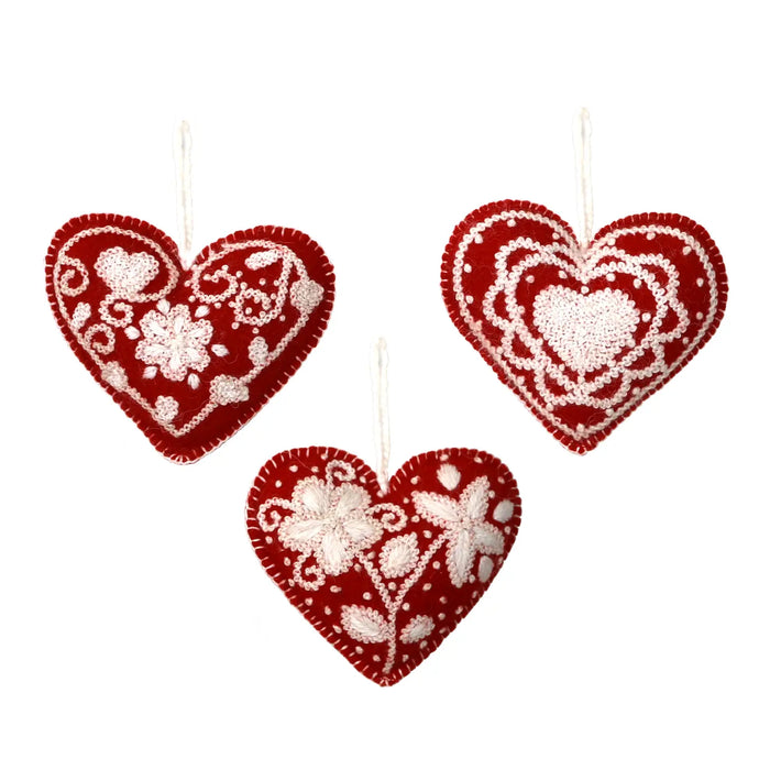 Hearts - Embroidered Red