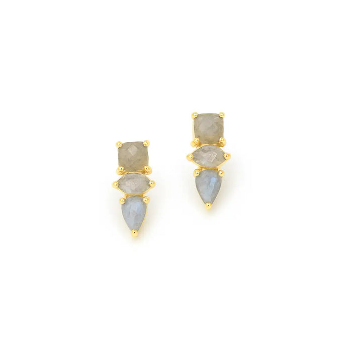 Triple Labradorite Stone Stud Earrings