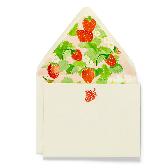 Strawberry Letterpress Flat Notecards - Set of 6