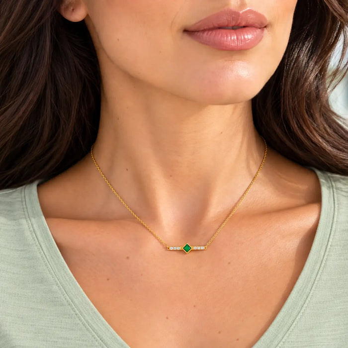Green Onyx & White Topaz Bar Necklace