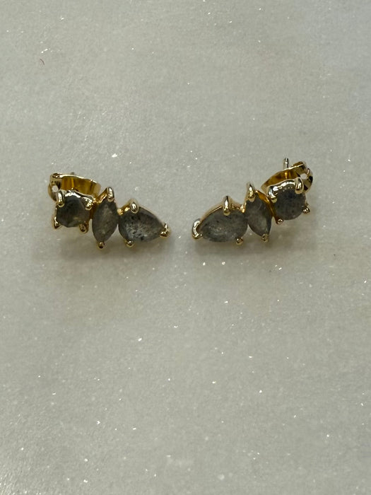 Triple Labradorite Stone Stud Earrings