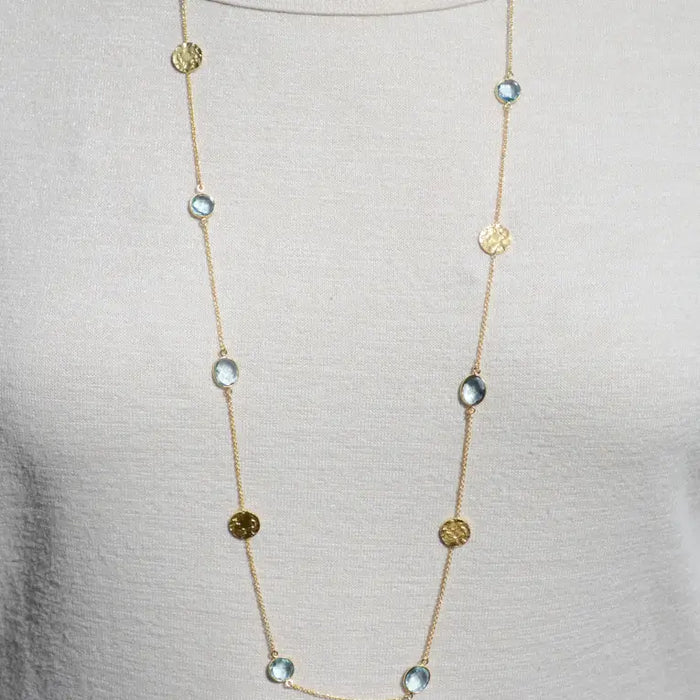 Light Blue Topaz Necklace with Hammered Disc Accents