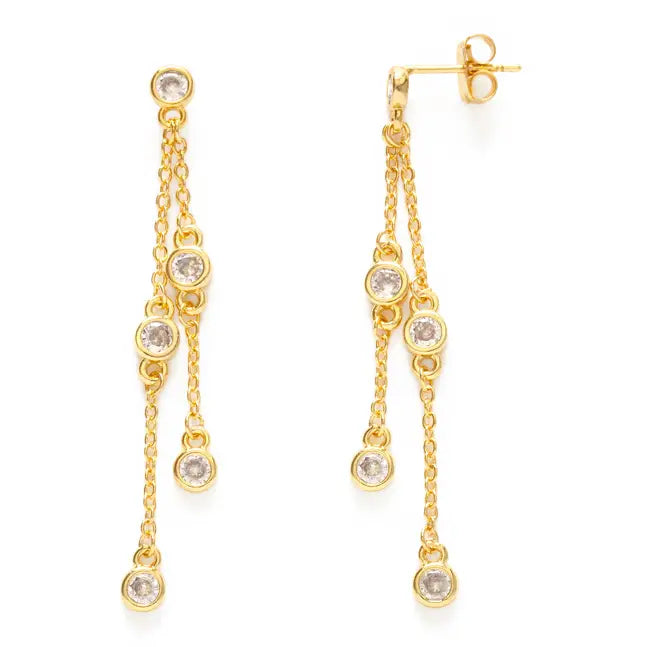 Swishy Chain Cz Stud Drop Earrings