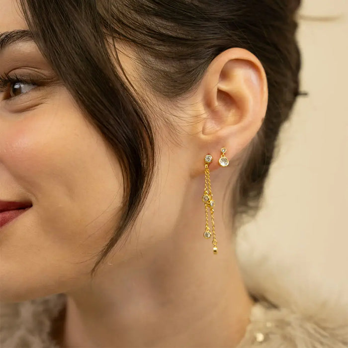 Swishy Chain Cz Stud Drop Earrings