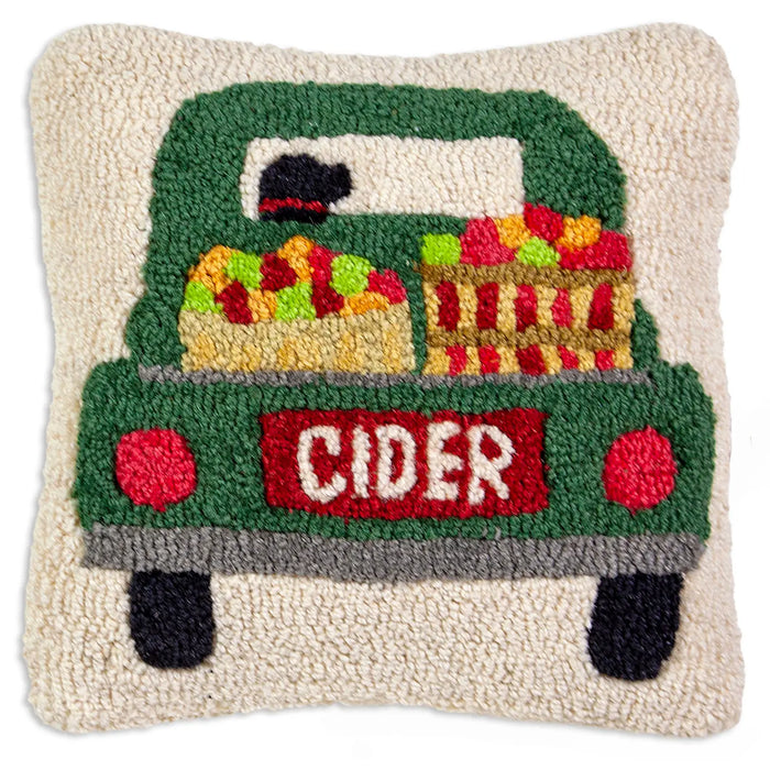 Cider Truck 14"x14" Hooked Wool Pillow