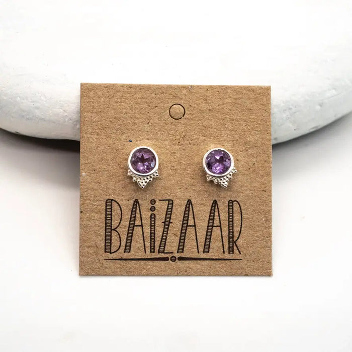 Sterling Silver Dotted Amethyst Studs