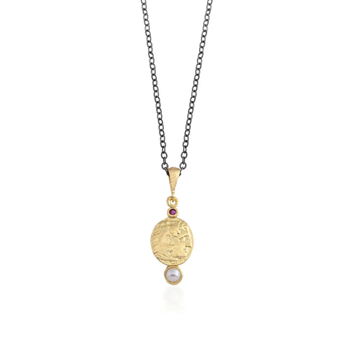 Alexander Roman Coin Two-Tone Necklace with Ruby and Pearl
