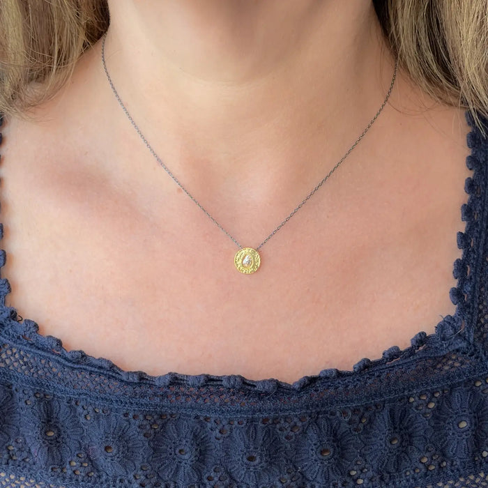 2 Tone Silver Necklace with Teardrop