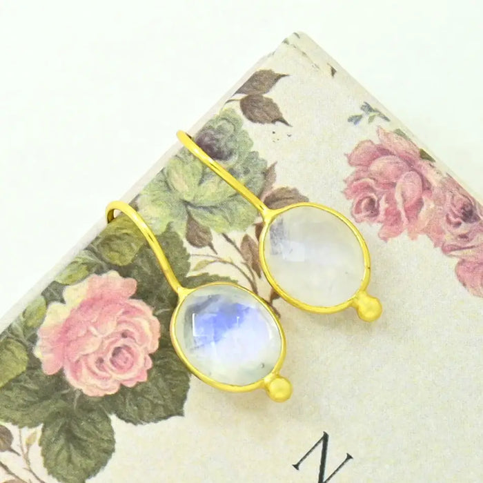 Rainbow Moonstone Oval Earrings