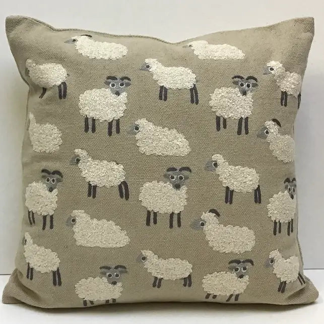 Sheep Flock Pillow - Sand Background