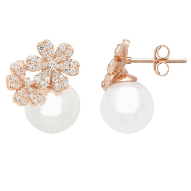Bouquet and Pearl Stud Earrings Rosegold