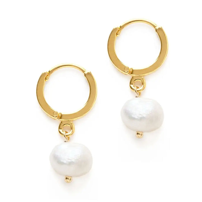 Fresh Water Pearl On Huggie Hoops