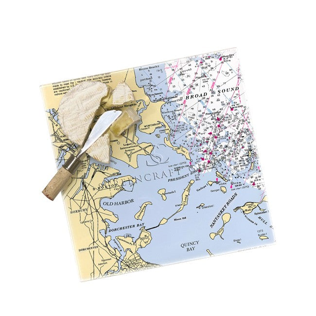 Boston Harbor Map Glass Cutting Board