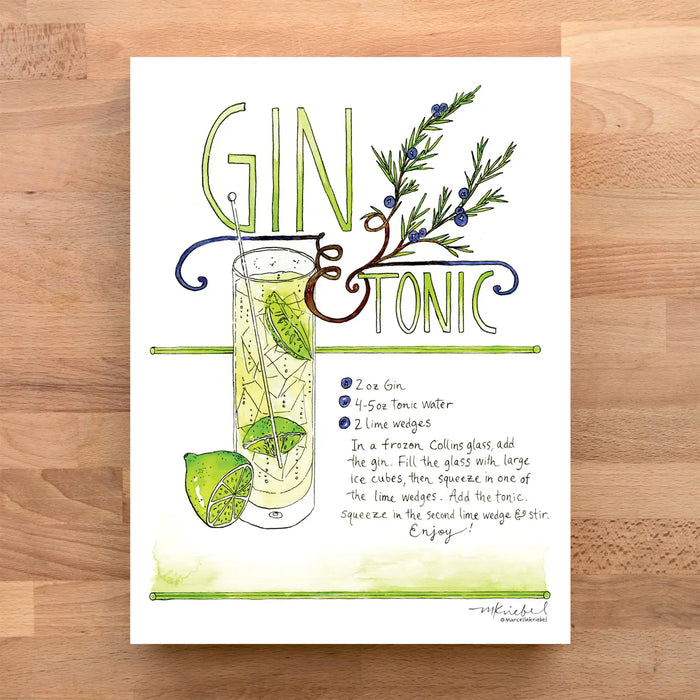 Gin & Tonic Cocktail Recipe Art Print
